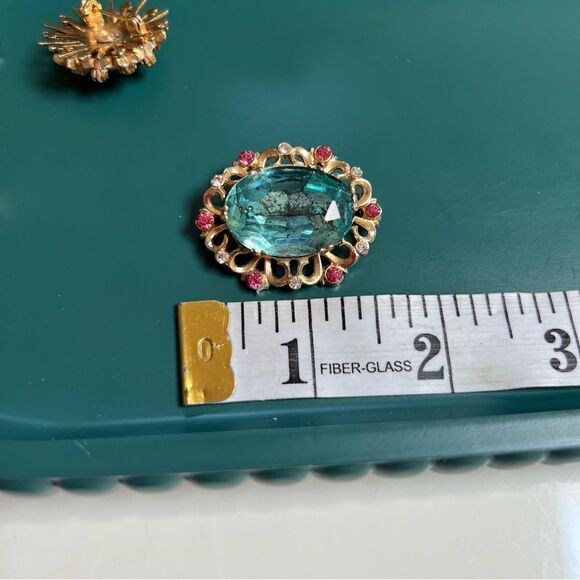 Stunning 3 Piece Vintage 50s 60s MCM Atomic Era Aqua Tone Crystal Brooch Pin Lot - Picture 5 of 10